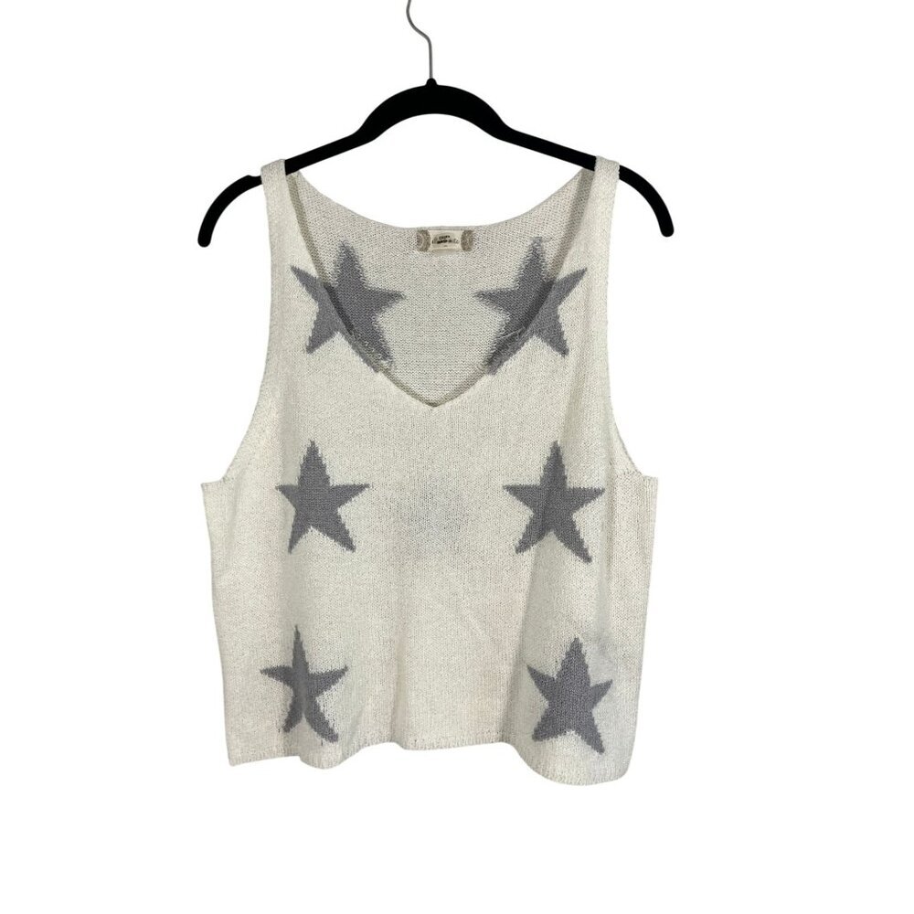 Retro Knit Star Sweater Vest Cream M Patriotic Neutral Nautical Preppy Feminine‎
